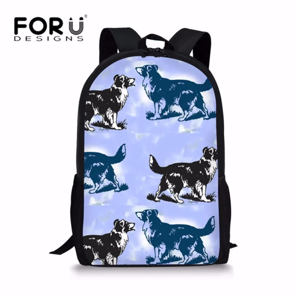 FORUDESIGNS Border Collie Printing School Bags for Teenagers Boys Girls Kawaii Dog Shoulder Bag Kids Girls Boys Bookbag Satchels