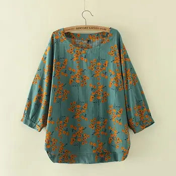 

oversized Plus size floral print t shirt woman tshirt 2018 cotton linen women t-shirts autumn tops tee shirt femme