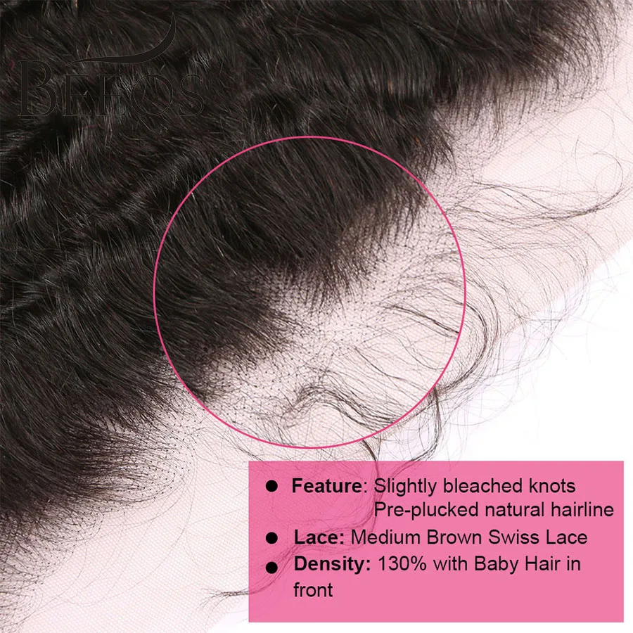 BEEOS Peruvian Deep Wave 13*4 Lace Frontal Remy Hair Pre Plucked Frontal Closure With Baby Hair Ear To Ear Swiss Lace