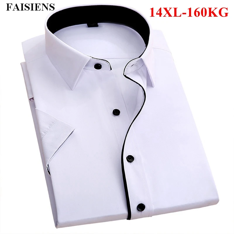 FAISIENS Мужская рубашка большого размера с коротким рукавом 11XL 12XL 13XL 14XL Однотонная