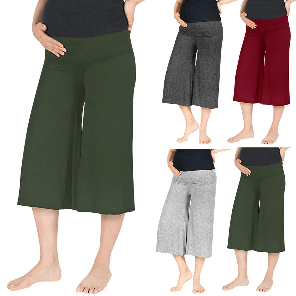

Maternity Women Pants Ladies Pregnant Women Solid Color Straight Leg Pants Seven Pregnant Women Pants