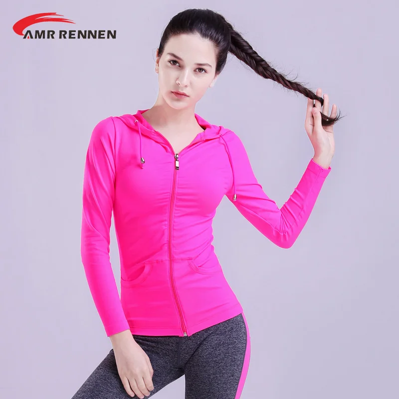 AMR Women Solid Color Jacket Full Zip Full Sleeve Hooded Workout Jacket