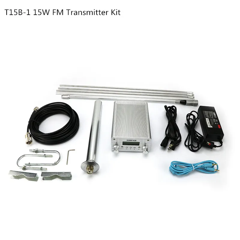 

Upgraded T15B-1 0-15 Watt Stereo Transmisor FM Broadcast Equipment Audio Cable+Power Adapter+GP Antenna