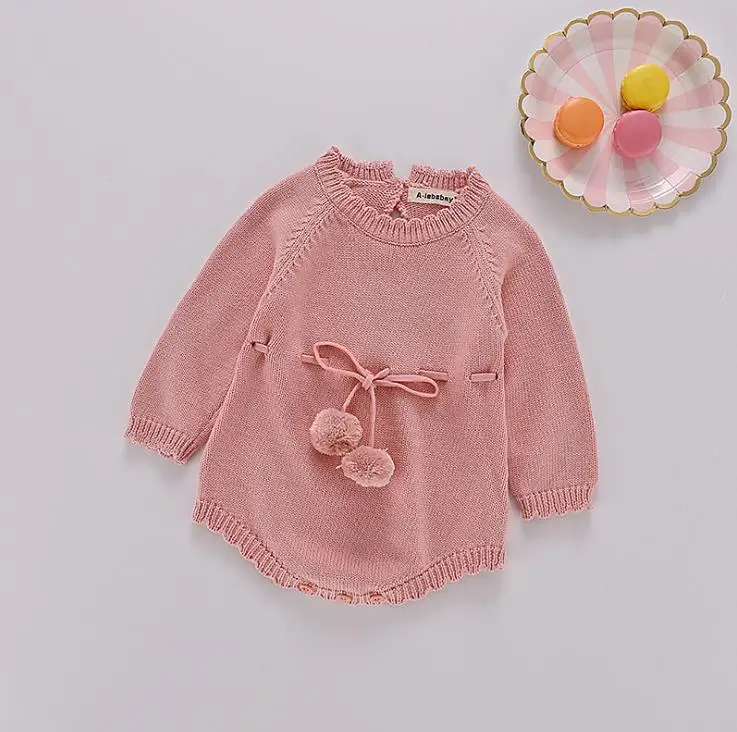 Весенние вязаные Комбинезоны для маленьких девочек, Однотонный свитер в стиле Лолиты, хлопковые комбинезоны для новорожденных младенцев, детский комбинезон, одежда для маленьких девочек
