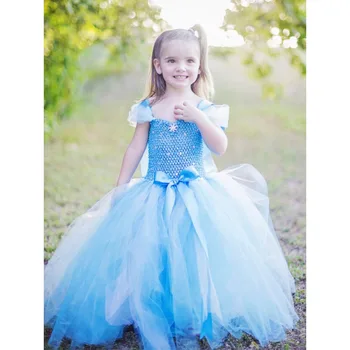 

Princess Anna Elsa Girls Tutu Dresses Halloween Cosplay Costumes Casual Handmade Fluffy Kids Birthday Party Dresses For Girls