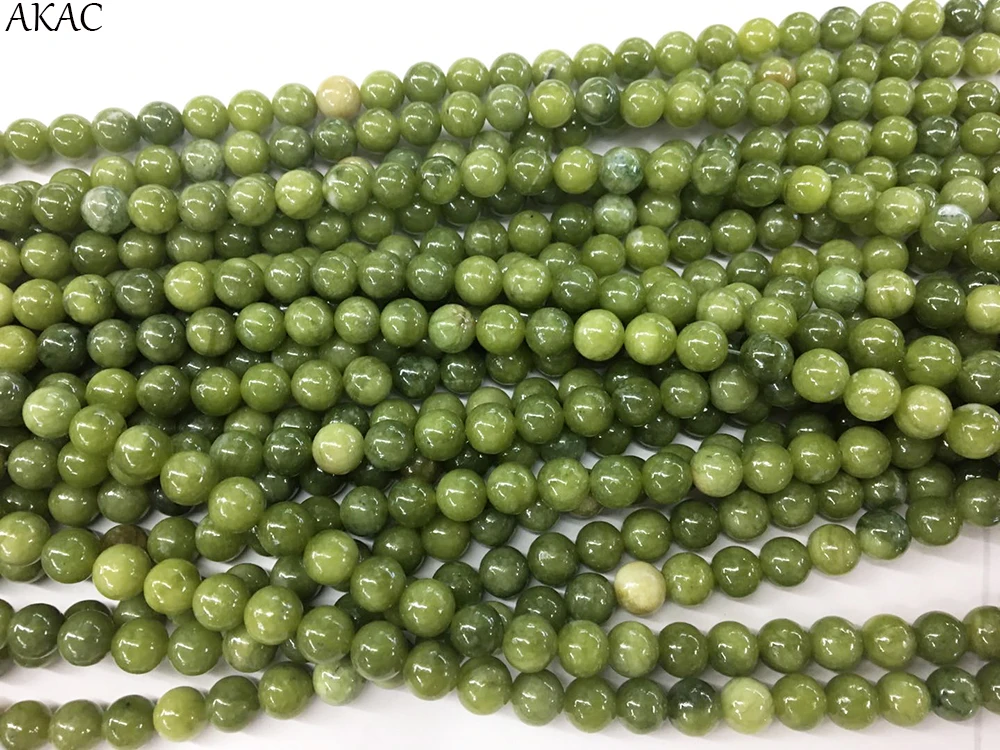 AKAC натуральный Китай камень зеленый нефрит бусины 6/8/10 мм для ювелирных изделий diy Изготовление