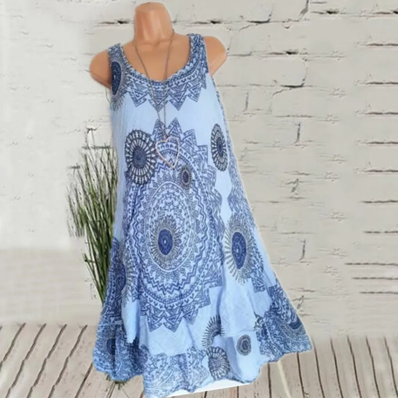 

Women 2019 Summer Dress Boho Long Maxi Dresses Casual O-neck Sleeveless Ruffled Loose Dress Beachwear Sundress vestido mujer D30