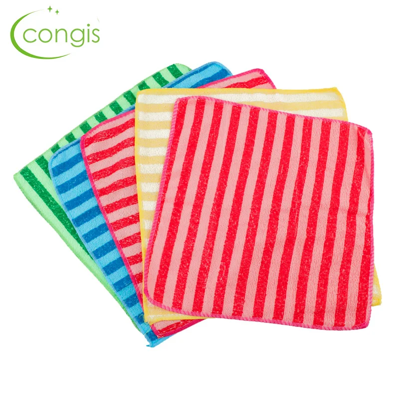 Congis 5 шт набор тряпки для мытья волокно несколько Цвет полосатый кухонное полотенце дома Кухонные Полотенца Для Вытирания посуды посуда