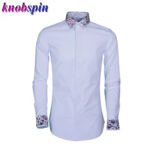 Красочные вышитые воротник манжеты мужские рубашки с длинным рукавом Тонкая Повседневная Женская сорочка homme сплошной 80% хлопок бизнес мужской платье рубашки