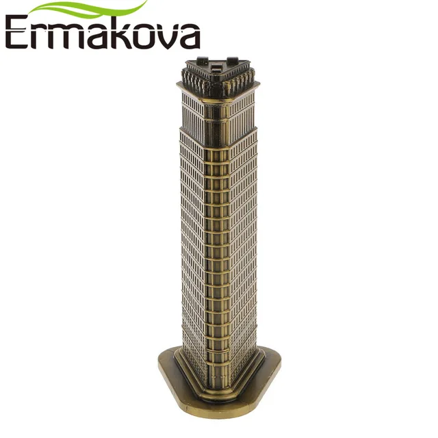 Cheap ERMAKOVA Antique Bronze American Flatiron Building Model Metal Figurine World Famous Landmark Architecture Home Decor