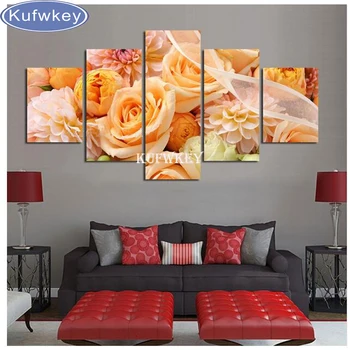 

5 pcs sets flowers 3d diamond painting square diy 5d diamond moaic full diamond embroidery cross-stitch home decoration painting