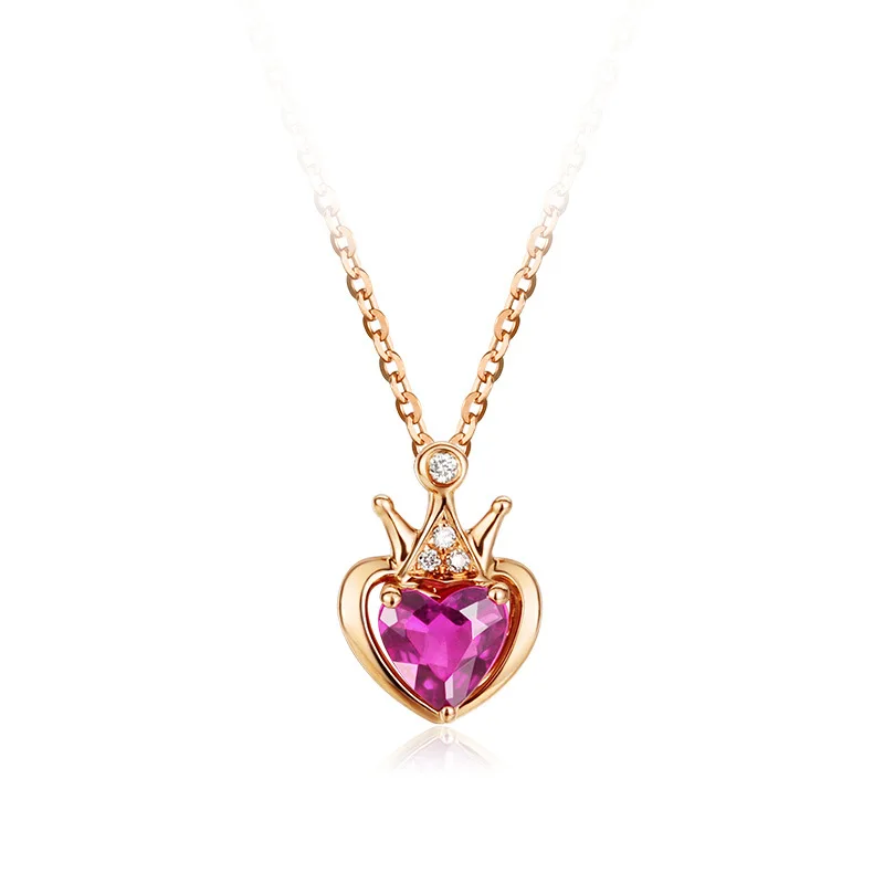 

Korean 925 silver rose 14k rose gold love crown amethyst female necklace diamond crown pendant jewelry for women