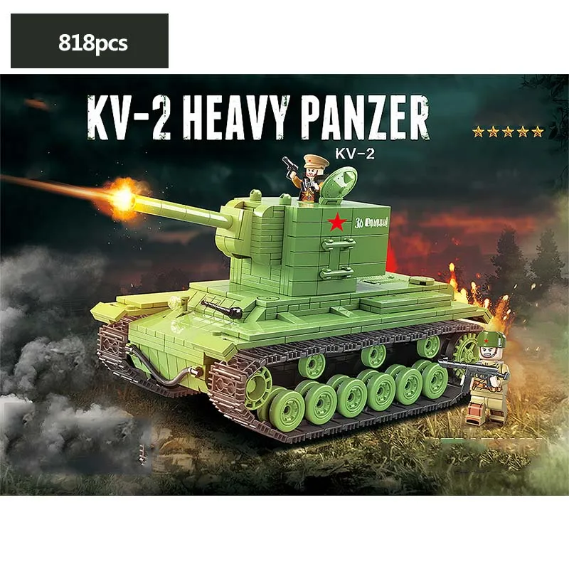 

818pcs WW2 Military Series SWAT Police Soviet Union KV-2 Heavy Panzer Tank Building Blocks For Children Toys Christmas gifts