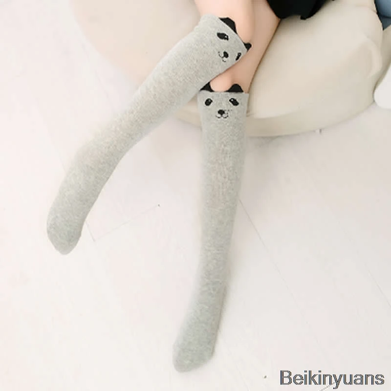 Новые хлопковые носки детские прямые носки до колена с объемными мультяшными кошачьими ушками носки для малышей теплые носки для девочек - Цвет: Gray bear