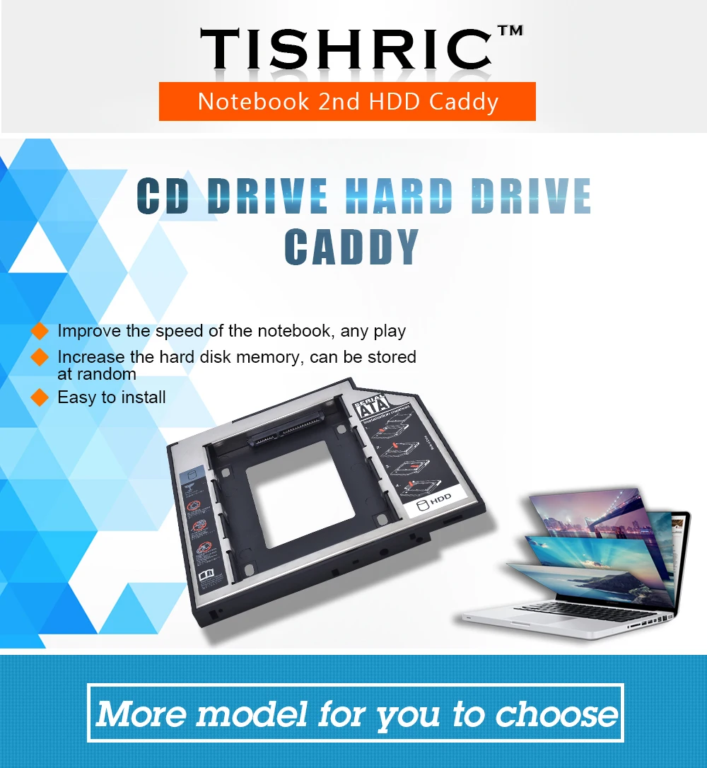 TISHRIC алюминий + пластик Универсальный 2nd HDD Caddy 9,5 мм SATA 3,0 2,5 "SSD корпус жесткого диска нечетный Оптический отсек