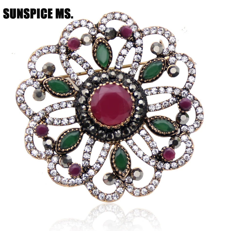 Wholesale Ottoman Design Turkish Women Round Flower Brooch Pin Antique
