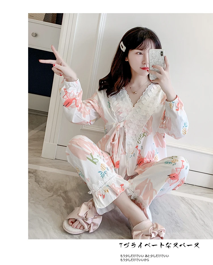 Милая Пижама для нимфетки принцессы; летняя свободная и удобная пижама из чистого хлопка с длинными рукавами и v-образным вырезом; пижама с принтом; QQ0150