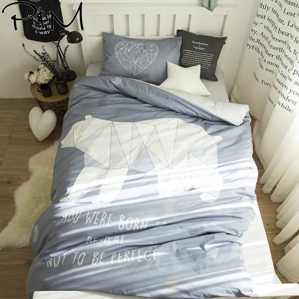 

2019 White Polar Bear INS Bedlinens Twin 3pcs Set Duvet Cover Set Soft Cotton Fabric Bedding Set Flat Sheet Pillowcases