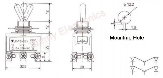 Interruptor de alavanca momentânea de 6 pinos,