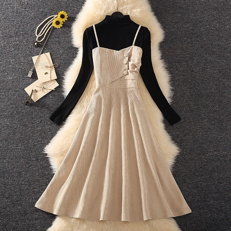 Preppy Style Autumn Winter Dress Suit 2018 Women Knitting Long Sleeve Midi Length Slim Casual Spring | Женская одежда