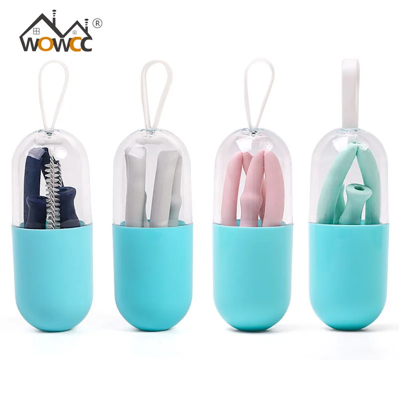 

3pcs/lot Portable Reusable Silicone Straw Drinking Straw For Home Party Barware Accessories with Clean Brush Set Barware Gadgets