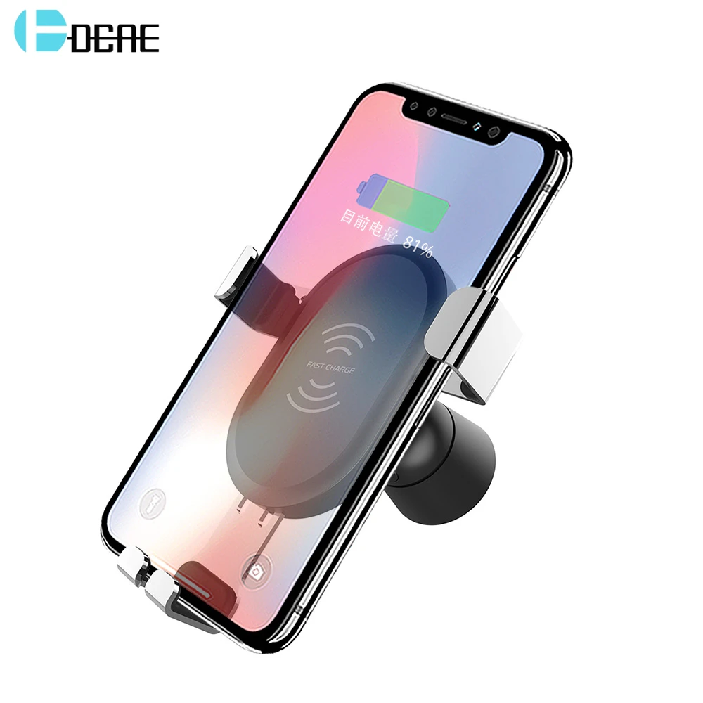 DCAE Qi Fast Wireless Car Charger For iPhone X 8 XS XR Qc 3.0 Quick Mobile Phone Charger Gravity Car Holder Stand For Samsung S9