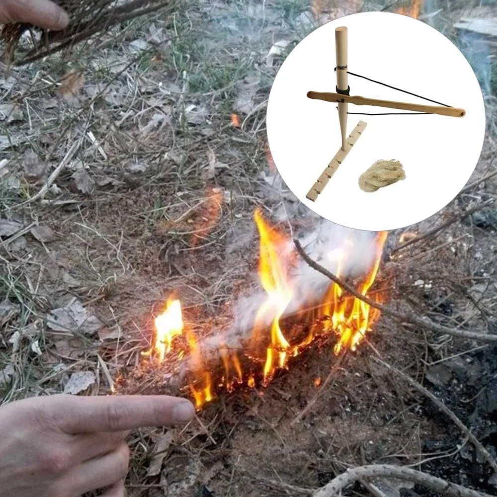 Primitivas de Madeira Kits de Atividade Ferramenta de Fogo com o Atrito Ferramenta de Acampamento Sobrevivência ao ar Arco Broca Kit Fire Starter Prática Olheiro Livre 12 Fogo com o Atrito Olheiro Sobrevivência Ao