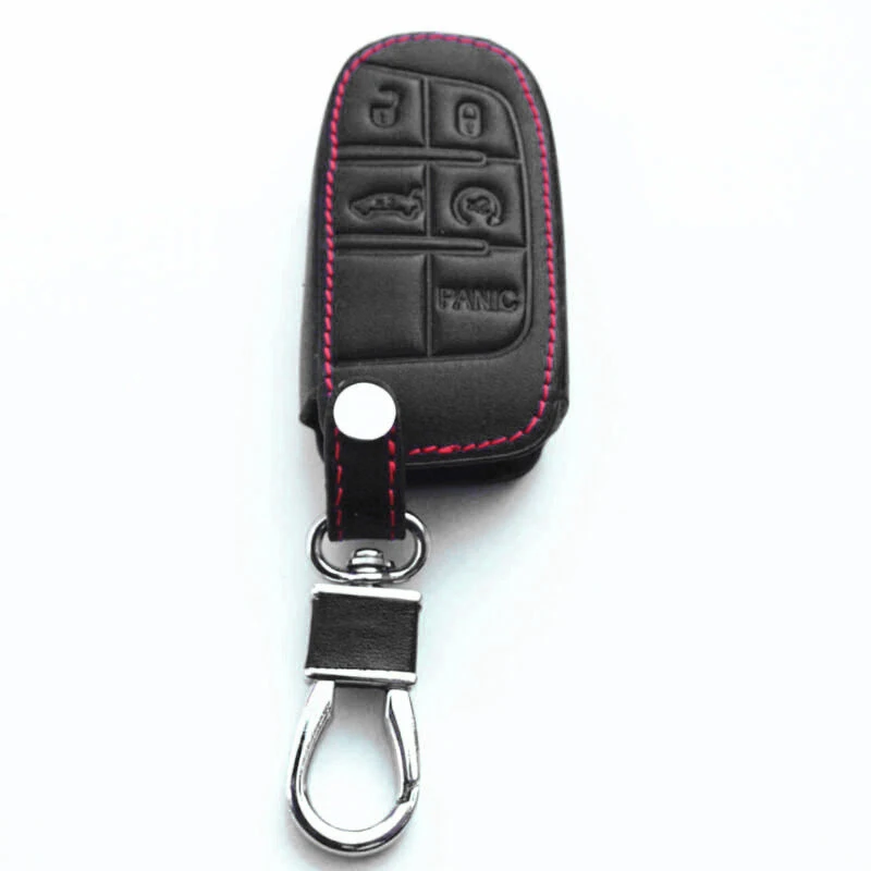 

5-Button Leather Car Smart Key Fob Holder Cover For Jeep Dodge Chrysler