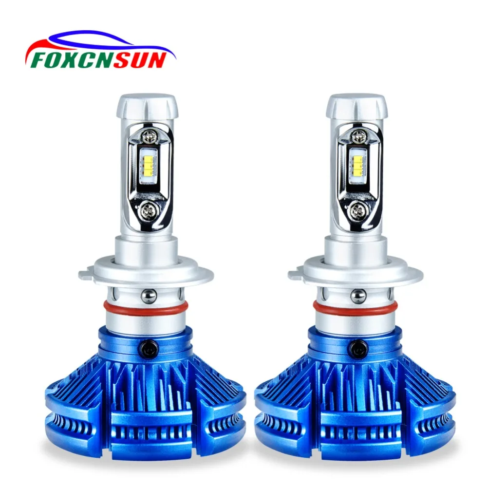 Kopen FOXCNSUN H4 H7 LED Auto Koplamp Fanless H1 H3 H11 HB4 HB3 9006 9005 Auto HI LO BEAM met ZES chips 12000LM 6500 k 50 w ampul