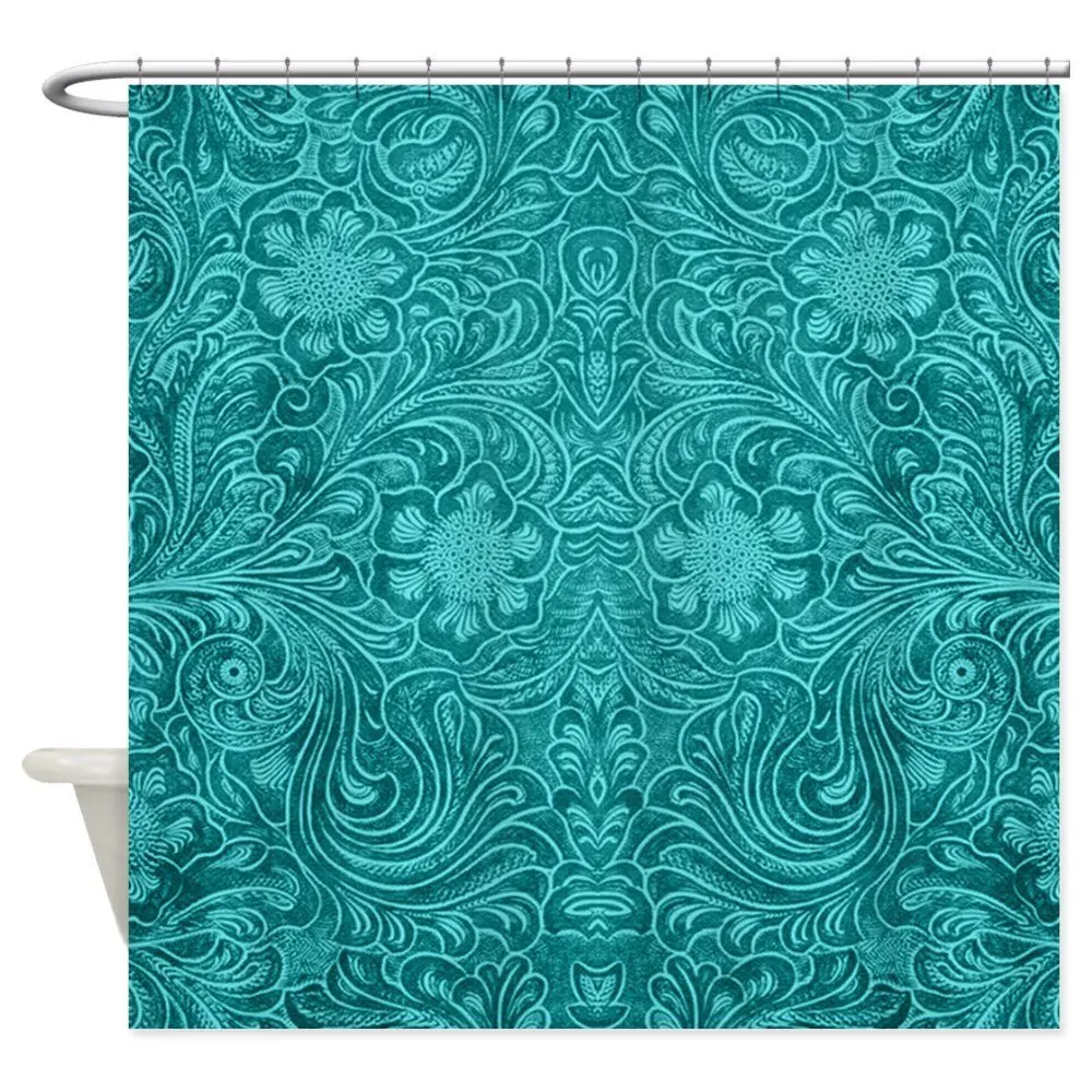 

Leather Look Floral Turquoise Decorative Fabric Shower Curtain Set Non-slip Bath Mat Set for Doormat Outdoor