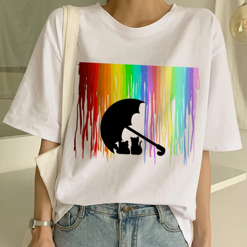 Футболка с радугой, милая Футболка Harajuku, женская футболка Ullzang Rainbow Unicorn, модная футболка с коротким рукавом, Kawaii, женские футболки