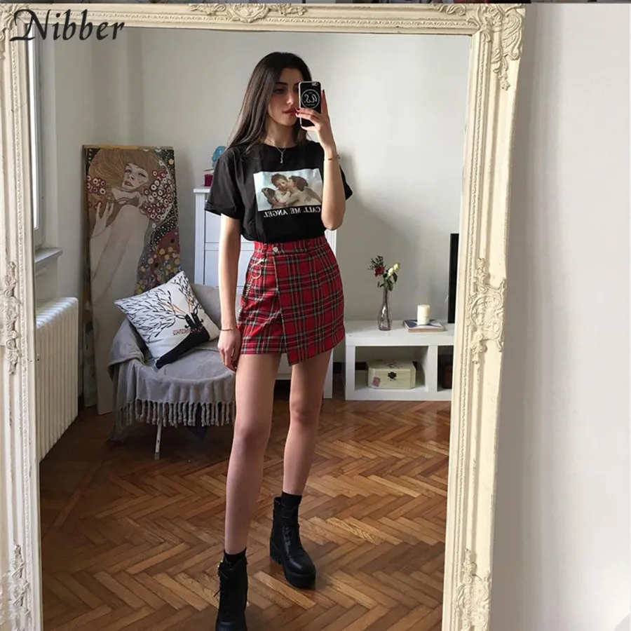 red checkered skirt outfit