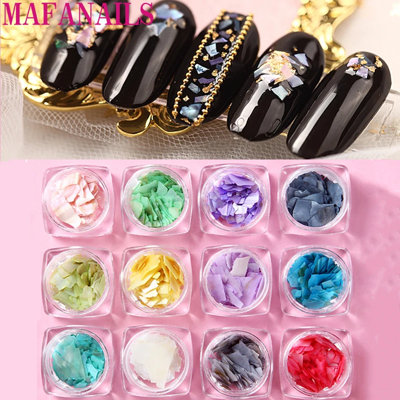 

1SET 12 Different Colors Of Nail Art Shell Stone Natural Sea Shell Slice Colourful Pearls Slice Artwork Nail Art DIY Accessories
