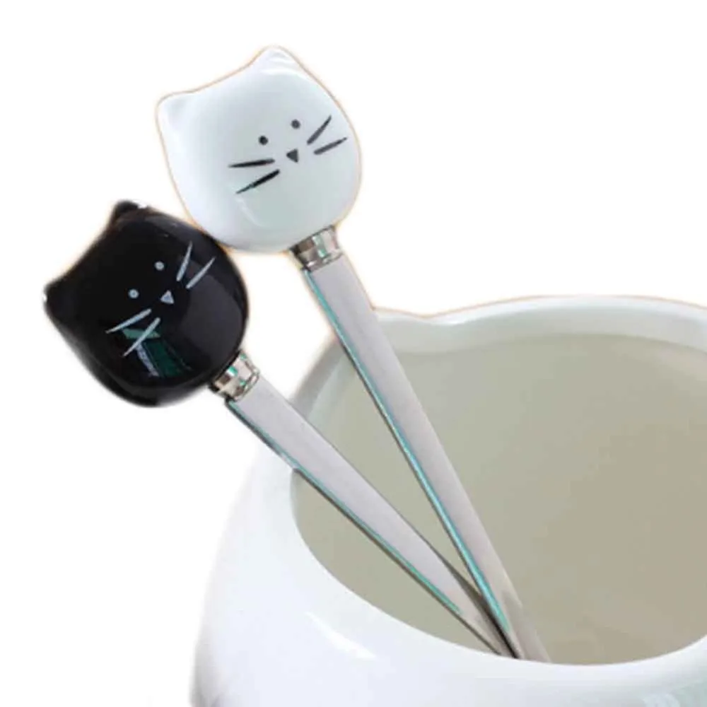 

Spoons Creative Kitchen Dinnerware Cat Ceramic Handle Ice Cream Tea Drink Spoon