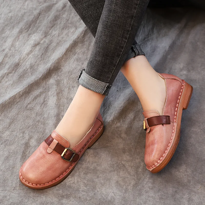 

Women Leather Pumps Casual Shoes Spring Low Heels Women Lazy Shoes Pumps 2019 Retro Style Handmade Genuine Leather Women Pumps