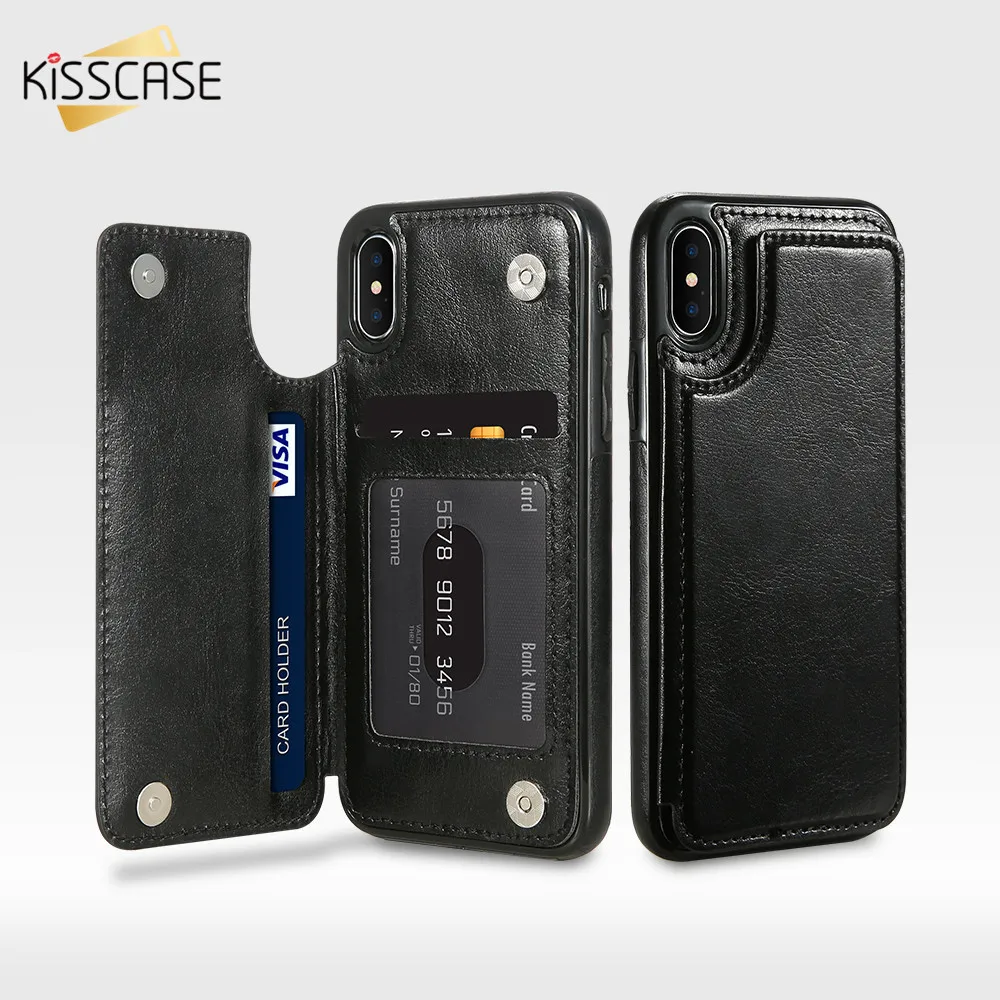Kisscase флип-Чехлы кожаный чехол-бумажник для iPhone 6 6s 7 8 Plus слоты карт чехол с рамкой