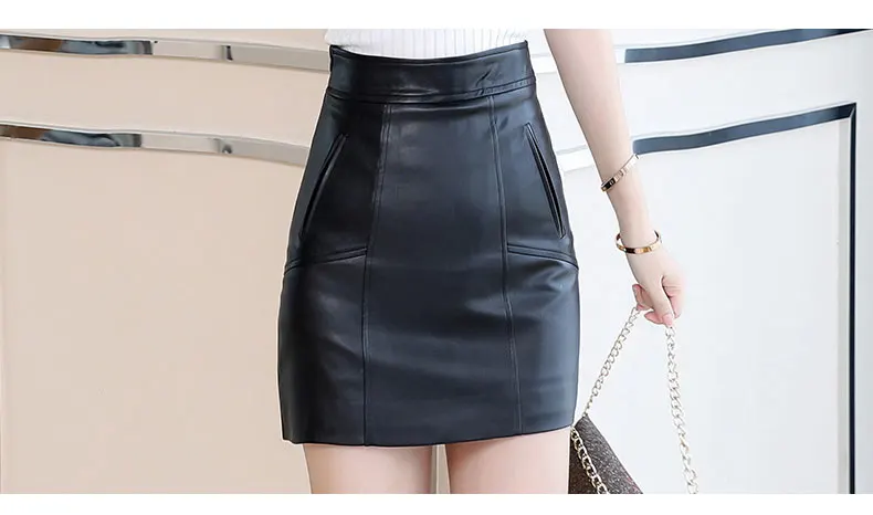 Spring Office Lady Women's Short Skirt Red Black Plus Size 4XL A-line Sexy Leather Jacket High Waist Pocket Mini Skirt