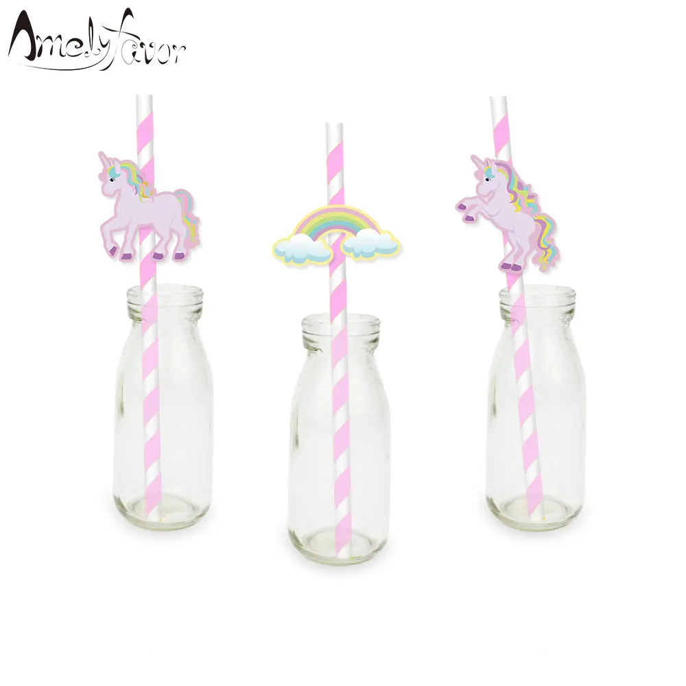 Unicorn Party Rainbow Straw 24PCS Paper Straws Unicorn Birthday Party