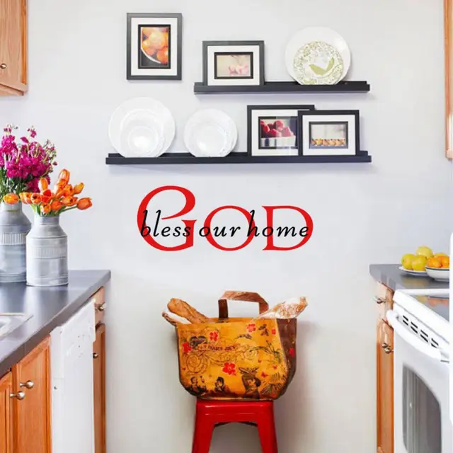 Christian Quotes Vinyl Wall Stickers God Bless Our Home Wall Art