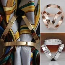 Fashion Rose Gold Plated Trio Scarf Ring Silk Scarf Buckle Clip Slide Jewelry