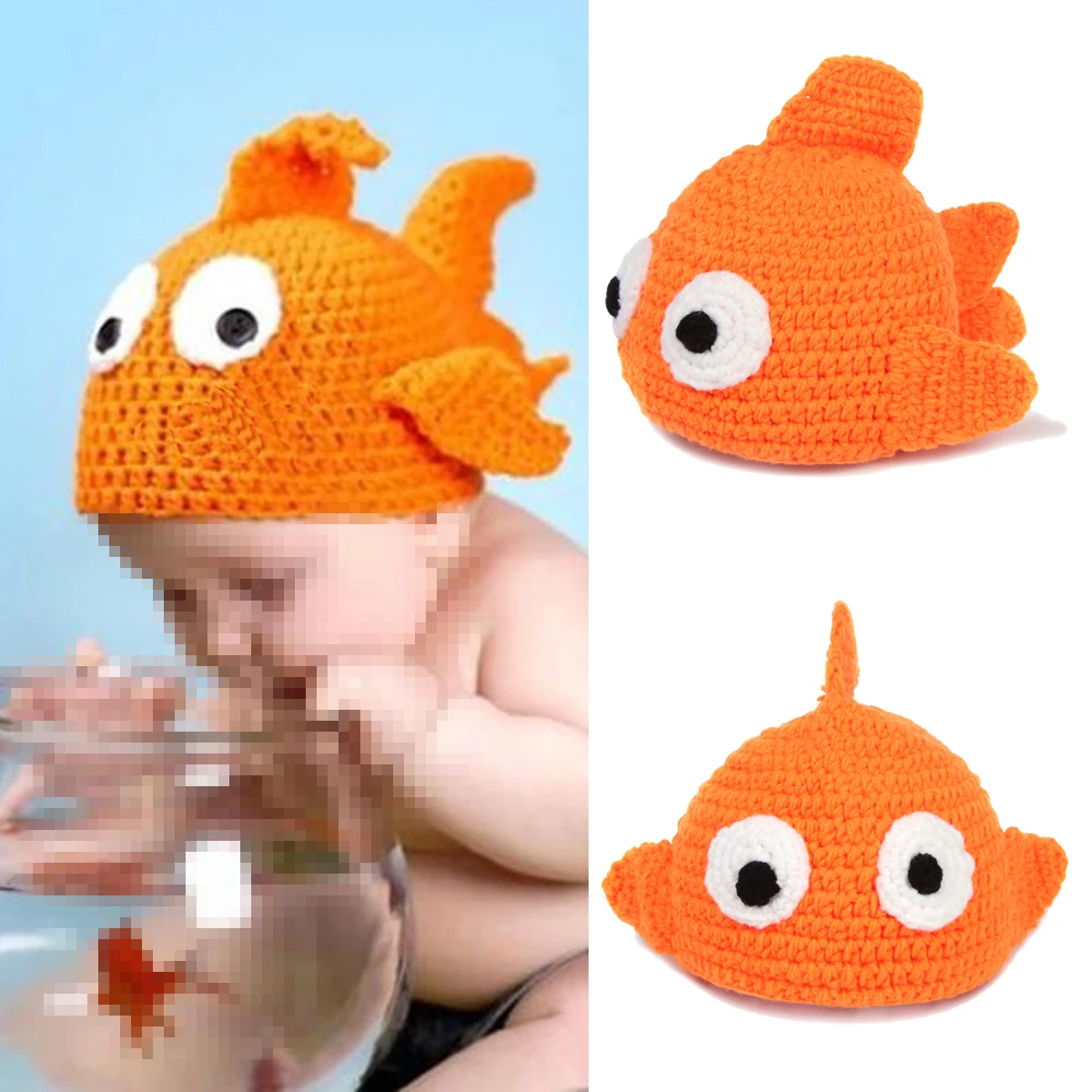 1pcs Cute Baby Girls Boy Golden Flounder Fish Newborn 24M Knit Crochet