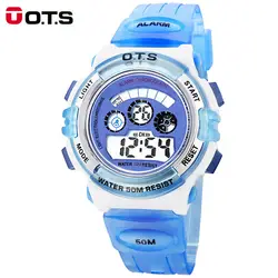 OTS дети каучуковый ремешок модные детские часы цифровой светодиодный 50 м водонепроницаемые спортивные ярких цветов для мальчиков и