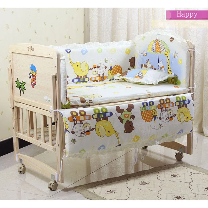 

100*60CM 5PCS/SET Baby bedding sets 100% cotton baby bedclothes Cartoon crib bedding set include pillow bumpers mattress