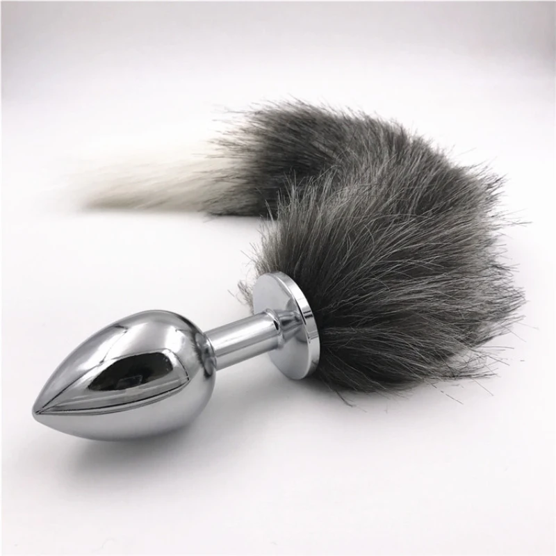 Anal Plug 3 Size Butt Gray White Fox Tail Stainless Steel Stopper PlushTail Dilator Sex Toys for Couples H8-78B |
