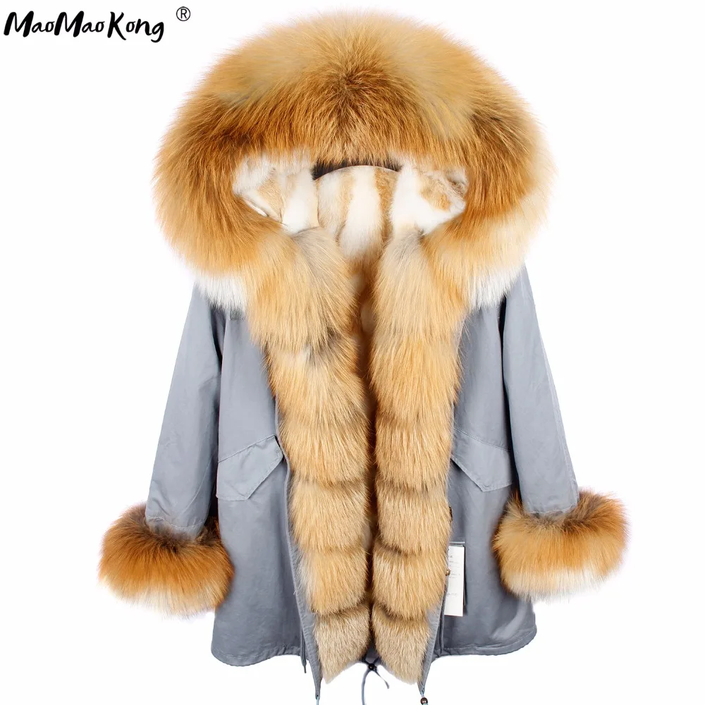 MaoMaoKong women long parka fur coat winter jacket real Fur Collar natural rabbit fur Thick Warm Fur liner parkas outerwear wywmy fleece winter jacket women thick warm coat casual slim cotton padded jackets ladies parka solid fur collar outerwear coats