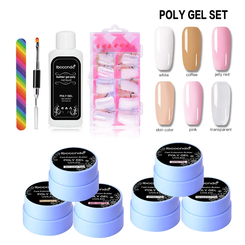 

New 6 Bottles 15ml Nail Art Extend Gel Set Nail Dryer Nail Art Manicure Tools Nail Sets Kits Tools Stickers Brush