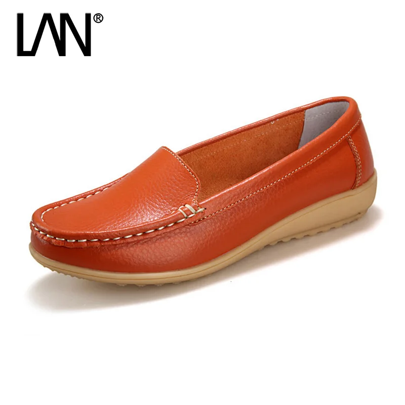 

New Spring Women Flats Shoes Round Toe Slip on Shallow Leather Women Loafers Shoes Comfortable Causal Plus Size 35-41