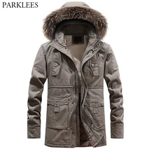 Для мужчин с капюшоном из искусственного меха на Теплая парка пальто бренд утолщаются Windpfoof верхняя одежда зимние куртки Для мужчин манто Homme Hiver хаки