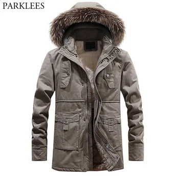 

Men's Hooded Faux Fur Lined Warm Parka Coats 2018 Brand Thicken Windpfoof Outwear Winter Jackets Men Manteau Homme Hiver Khaki
