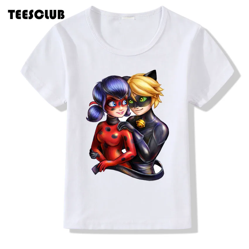

Children Miraculous Ladybug Tshirt 2018 Casual Summer Top Cartoon Cat Noir Cute T shirt Kid Girl White T-shirt Drop Shipping